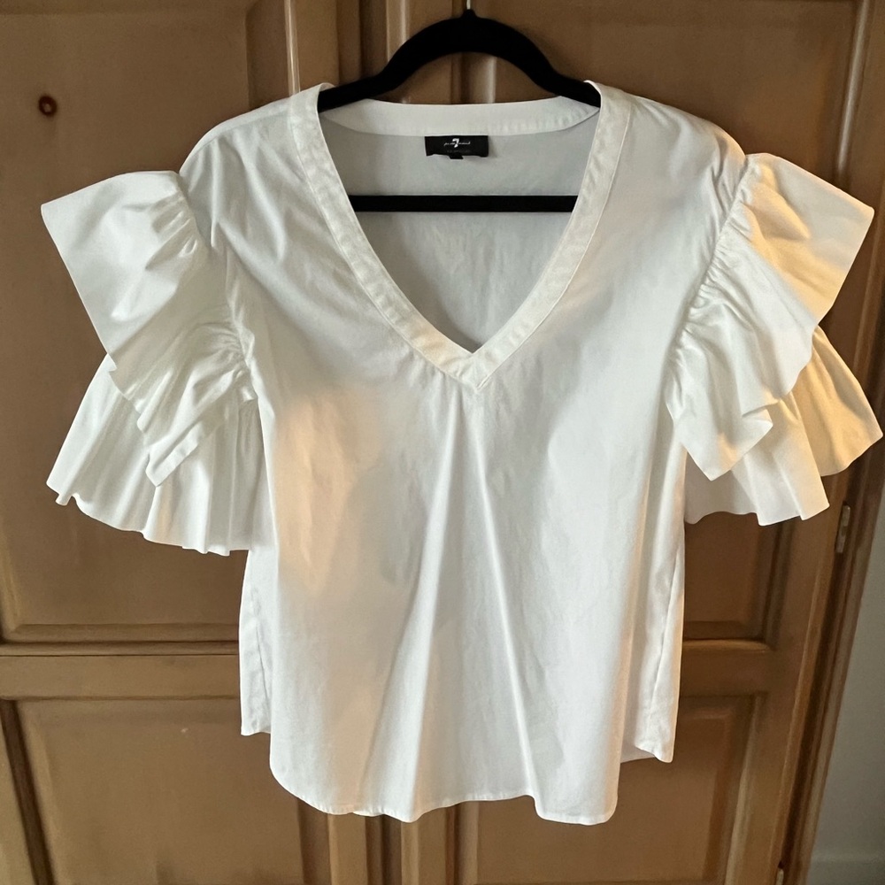 White Ruffled Sleeve Top